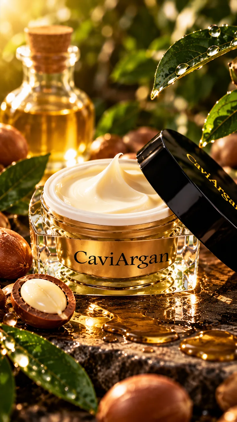 Stylized illustration of CaviArgan skincare cream