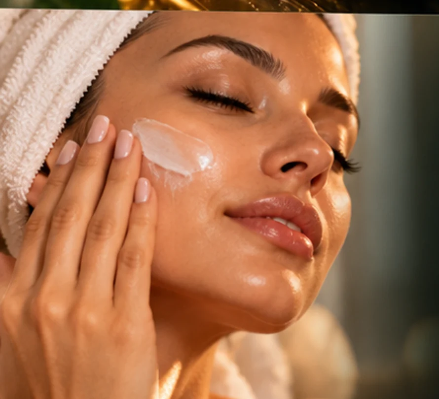 AI-generated illustration of a woman applying facial cream